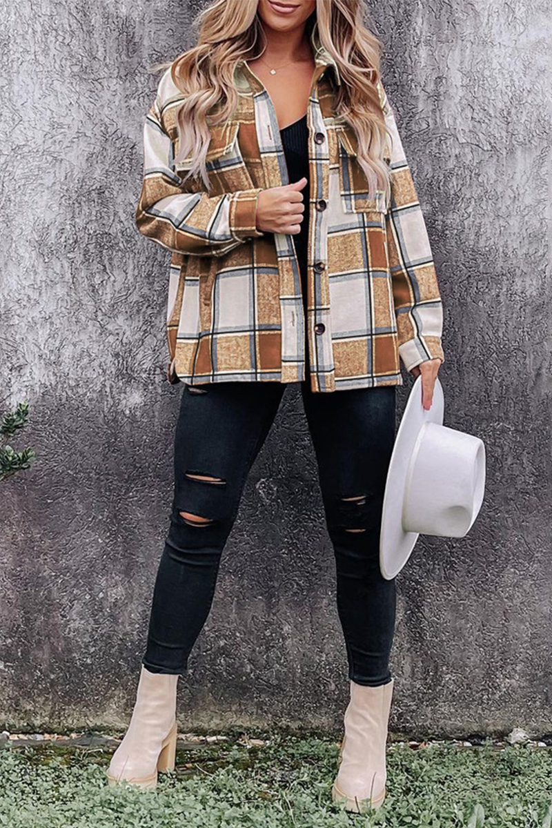 Casual Plaid Patchwork Turndown Collar Blouses(5 Colors)