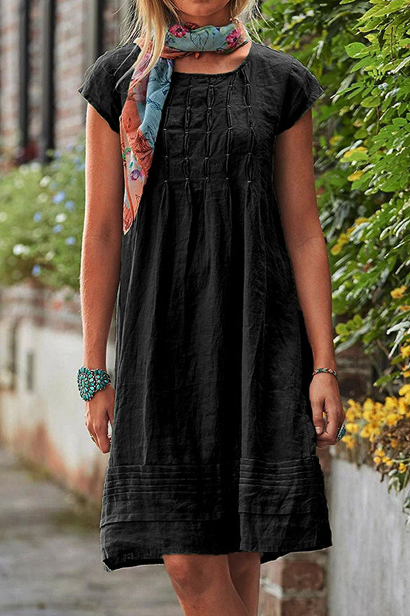 Casual Solid Patchwork U Neck A Line Short Sleeve Dress