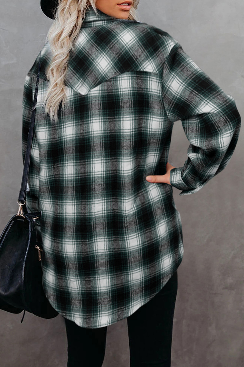 Casual Plaid Patchwork Turndown Collar Tops