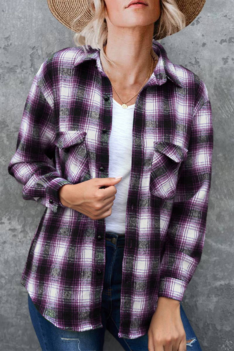 Casual Plaid Patchwork Turndown Collar Blouses(6 Colors)