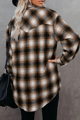 Casual Plaid Patchwork Turndown Collar Tops