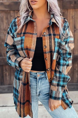 Casual Plaid Patchwork Turndown Collar Blouses