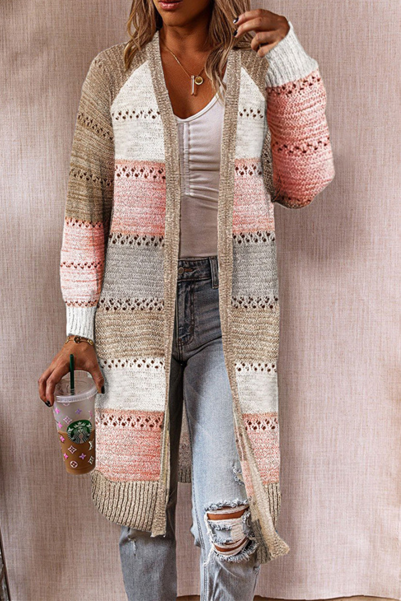 Casual Patchwork Hollowed Out Cardigan Collar Outerwear