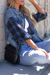 Casual Solid Patchwork Turndown Collar Long Sleeve Straight Denim Jacket