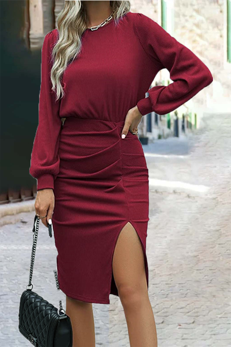 Fashion Solid O Neck One Step Skirt Dresses(6 Colors)