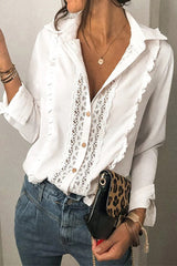 Fashion Solid Patchwork Turndown Collar Blouses