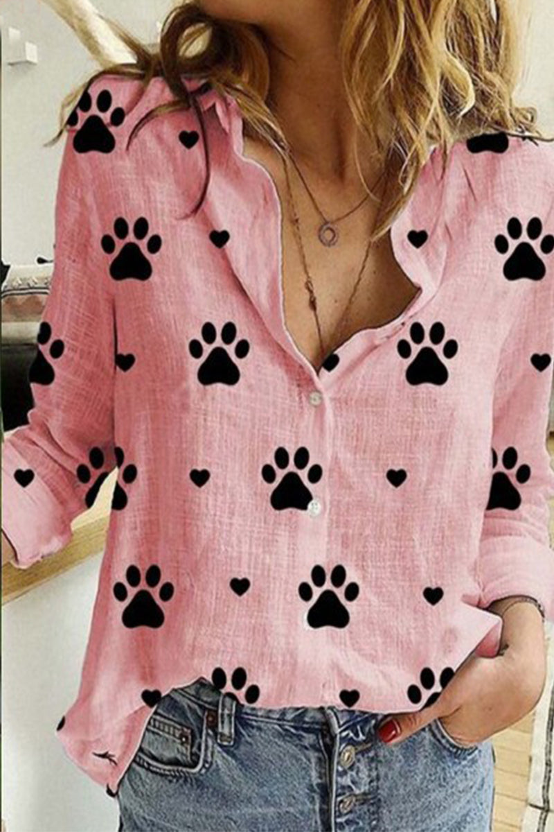 Fashion Casual Polka Dot Patchwork Printing Turndown Collar Tops