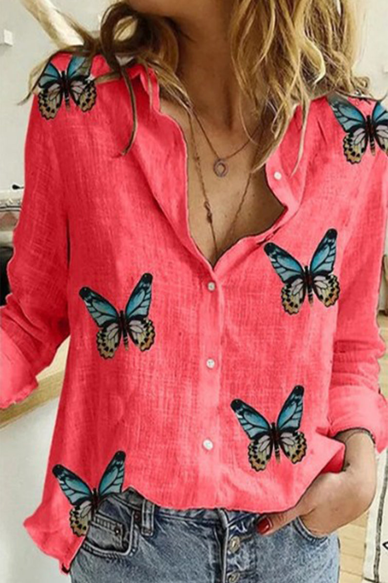 Fashion Casual Polka Dot Patchwork Printing Turndown Collar Tops