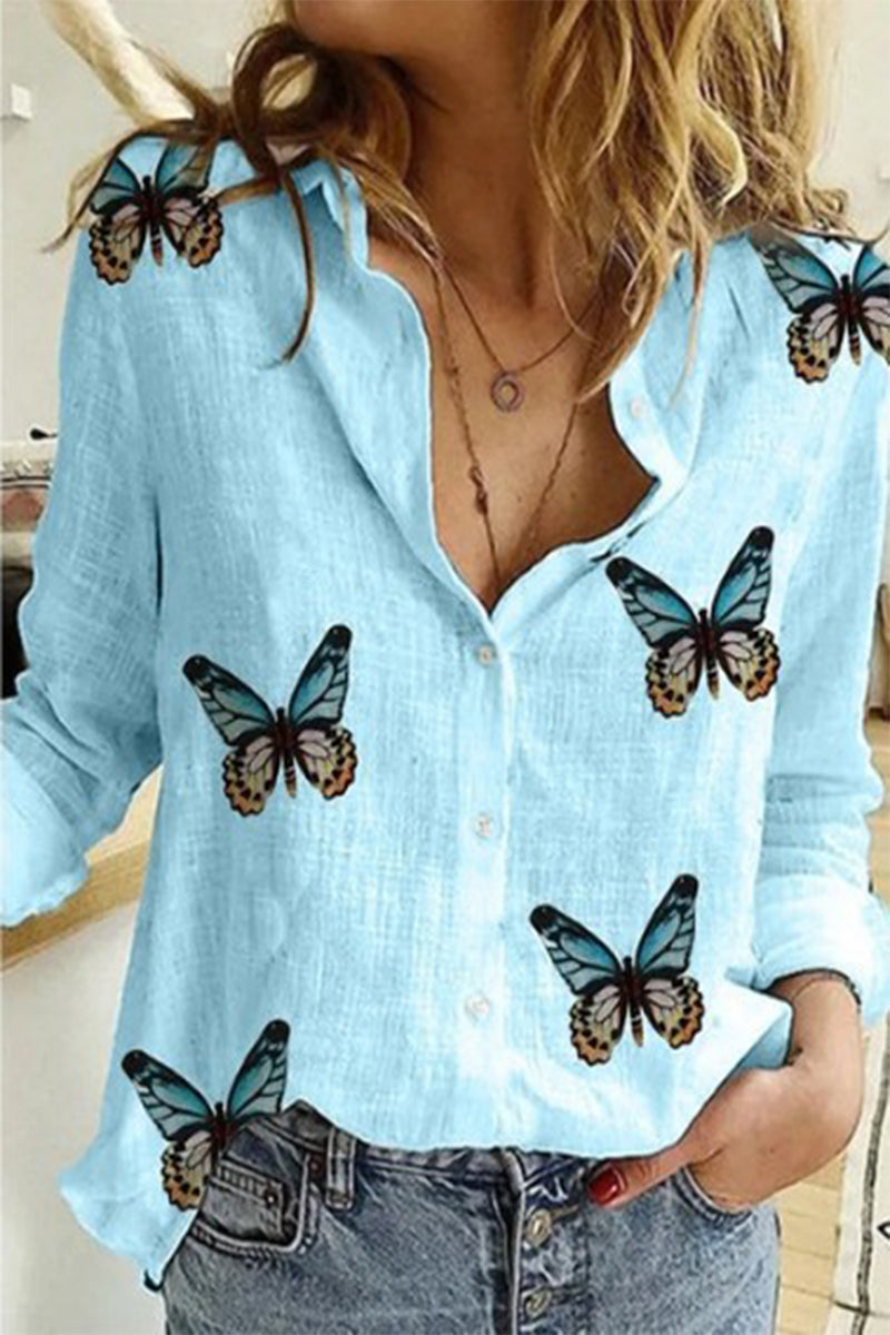 Fashion Casual Polka Dot Patchwork Printing Turndown Collar Tops