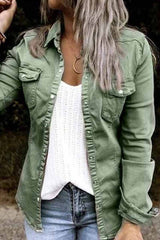 Fashion Sexy Adult Solid Cardigan Turndown Collar Long Sleeve Regular Denim(3 Colors)