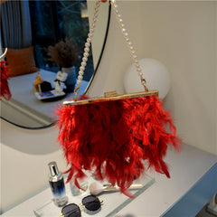 Daily Party Patchwork Feathers Chains Pearl Bags