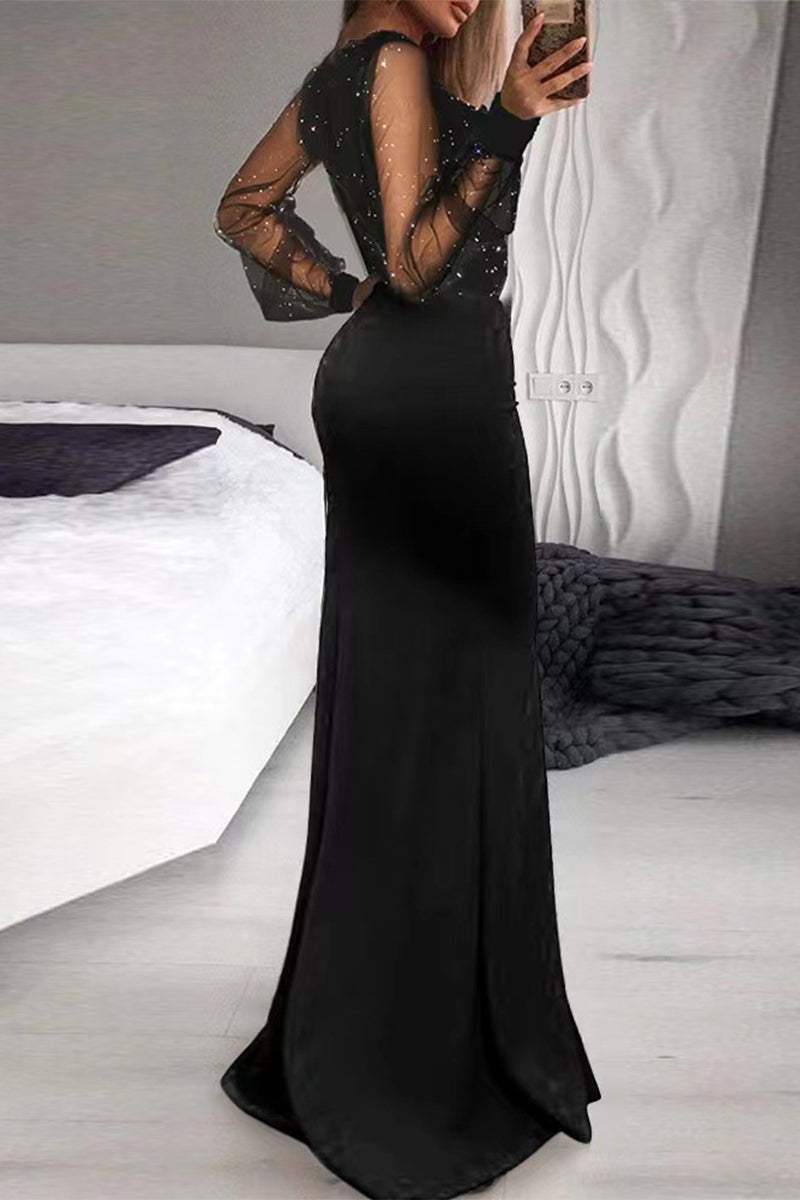 Sexy Patchwork Patchwork V Neck Evening Dress Dresses