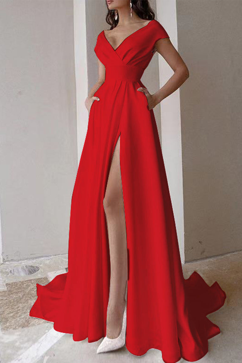 Celebrities Elegant Solid Asymmetrical V Neck Evening Dress Dresses(3 Colors)