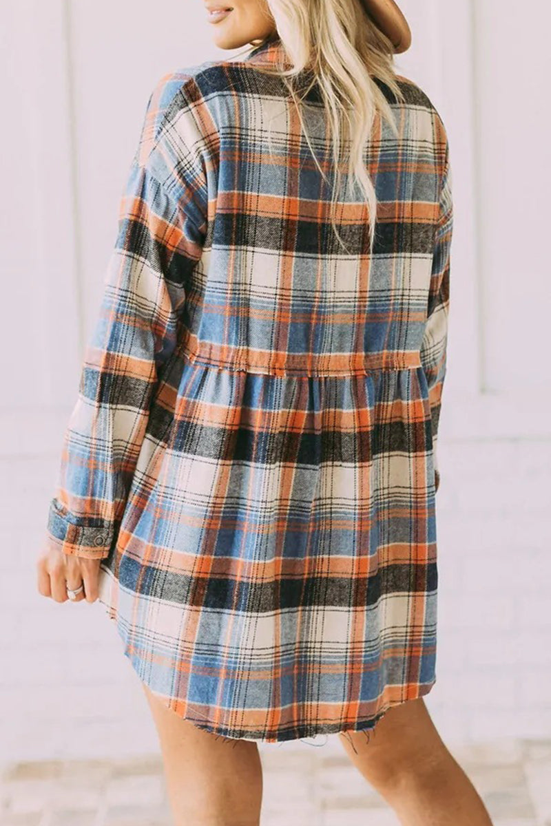 Casual Plaid Buckle Buttons Turndown Collar Blouses(5 Colors)