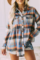 Casual Plaid Buckle Buttons Turndown Collar Blouses(5 Colors)