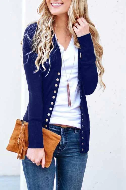 Casual Solid Buttons Solid Color Cardigan Collar Cardigans(11 Colors)