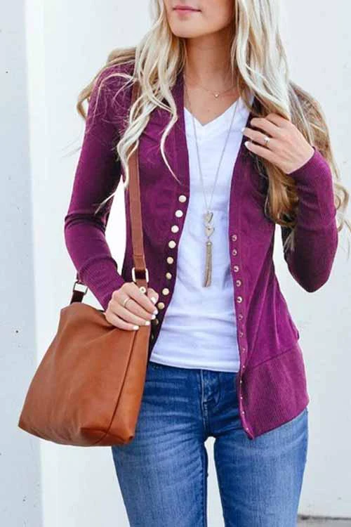 Casual Solid Buttons Solid Color Cardigan Collar Cardigans(11 Colors)