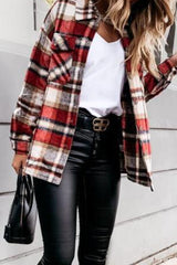 Elegant Plaid Printing Turndown Collar Tops