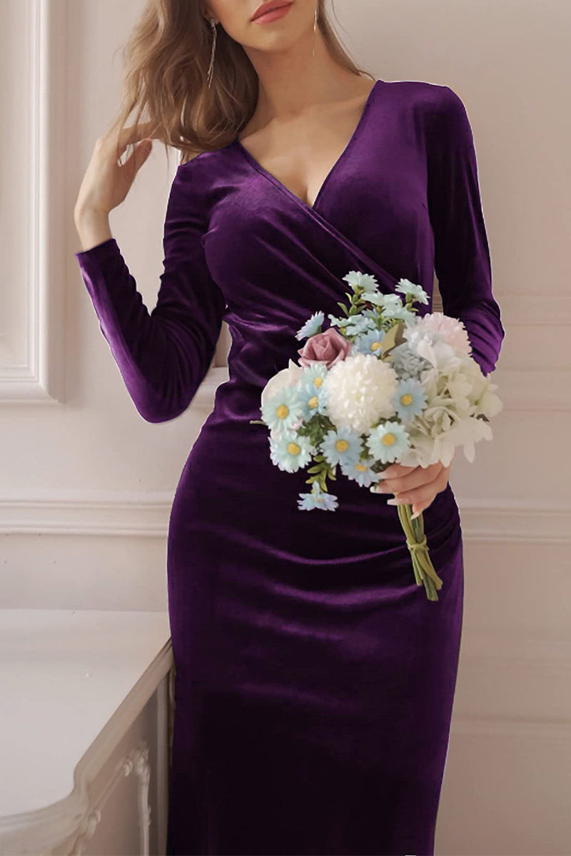 Sweet Elegant Solid V Neck Evening Dress Dresses(4 Colors)