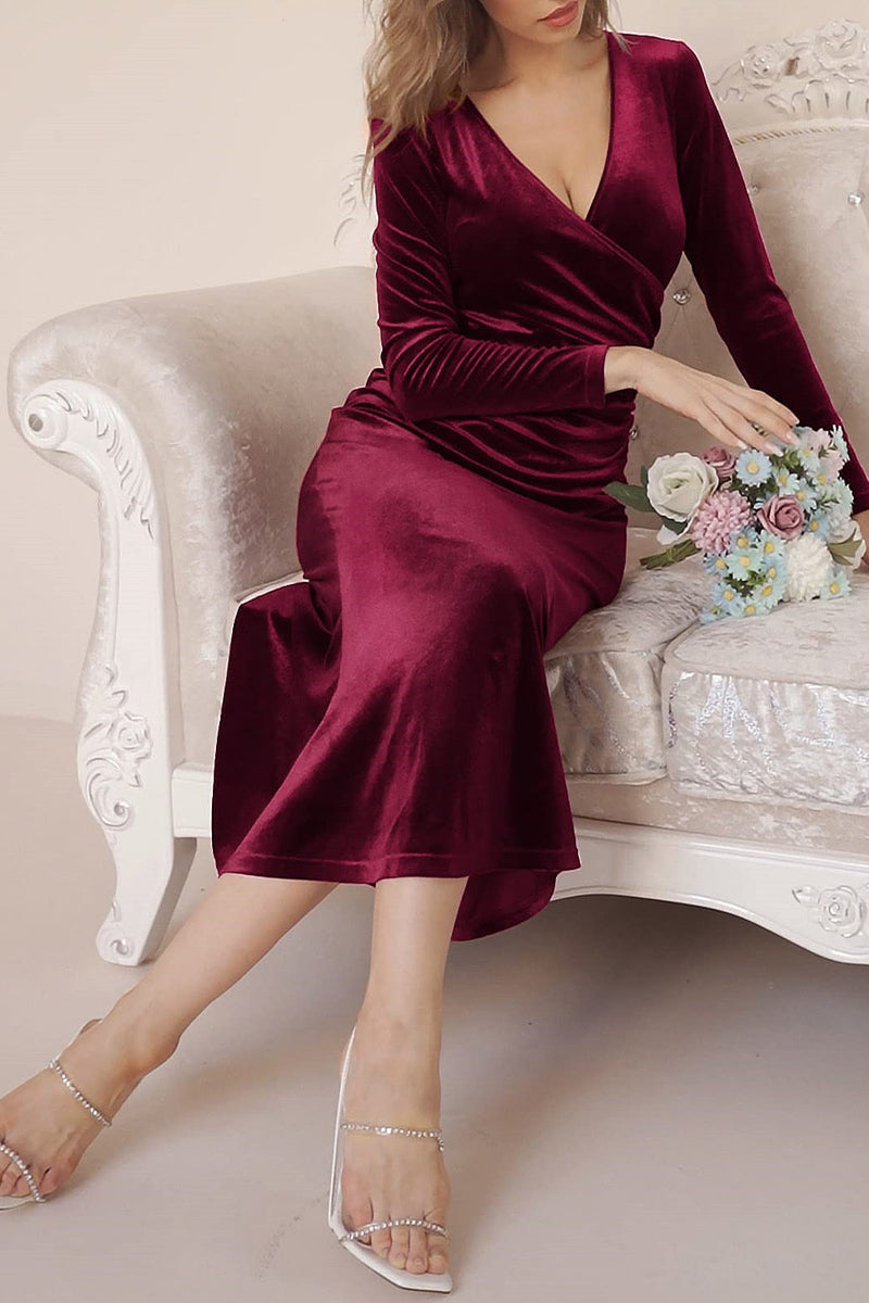 Sweet Elegant Solid V Neck Evening Dress Dresses(4 Colors)