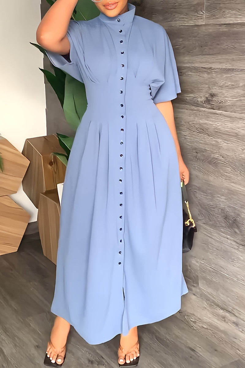 Casual Solid Patchwork Half A Turtleneck Long Dress Dresses