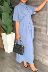 Casual Solid Patchwork Half A Turtleneck Long Dress Dresses