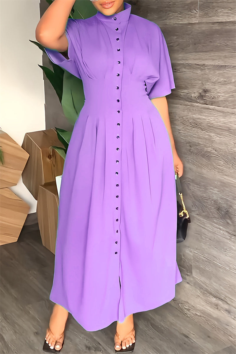 Casual Solid Patchwork Half A Turtleneck Long Dress Dresses