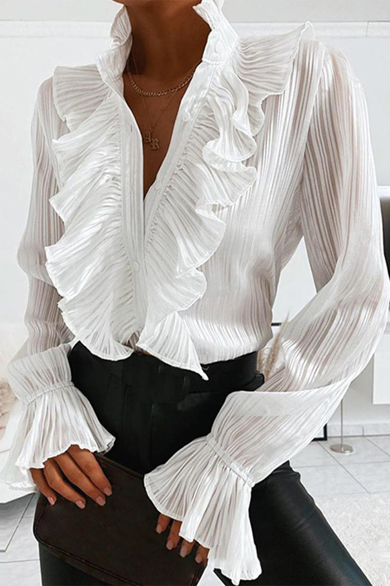 Sweet Elegant Solid Patchwork Mandarin Collar Blouses