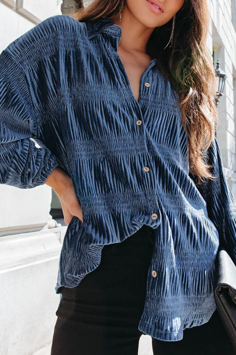 Casual Solid Patchwork Turndown Collar Tops