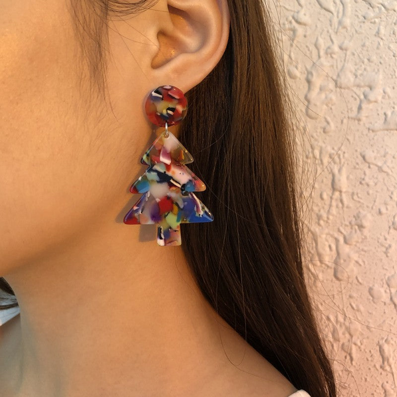 Casual Geometric Christmas Tree Patchwork Earrings