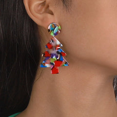 Casual Geometric Christmas Tree Patchwork Earrings