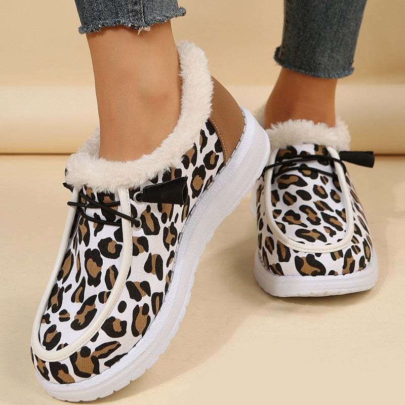 Casual Patchwork Printing Round Keep Warm Comfortable Flats Shoes