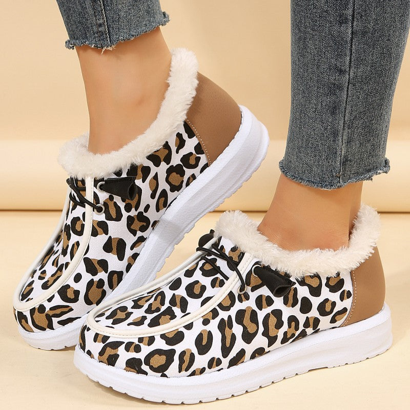 Casual Patchwork Printing Round Keep Warm Comfortable Flats Shoes