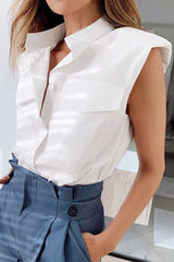 Casual Simplicity Solid Solid Color Turndown Collar Tops