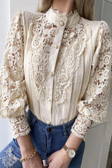 Elegant Solid Lace Mandarin Collar Blouses(3 Colors)