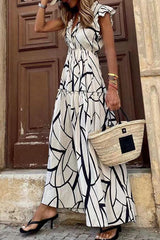 Street Geometric Printing Stringy Selvedge V Neck Irregular Dress Dresses