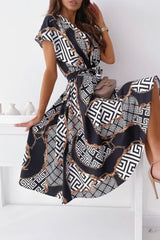 Celebrities Elegant Print Patchwork V Neck Shirt Dress Dresses