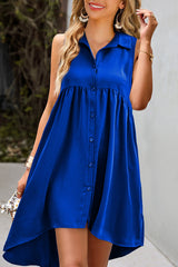 Casual Daily Solid Buckle Turndown Collar A Line Dresses