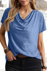 Casual Daily Solid Asymmetrical U Neck T-Shirts(5 Colors)