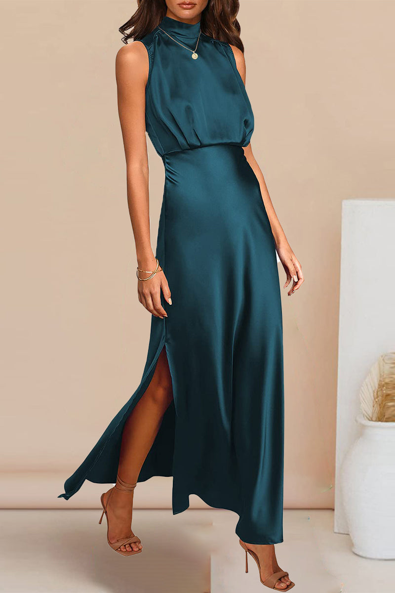 Celebrities Elegant Solid Solid Color Halter A Line Dresses(5 Colors)