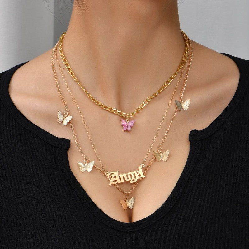 Casual Butterfly Patchwork Chains Necklaces