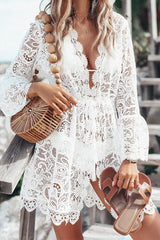 Casual Vacation Solid Lace Embroidered Swimwears Cover Up