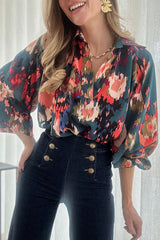 Work Elegant Print Patchwork V Neck Tops