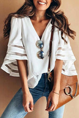 Work Elegant Solid Patchwork V Neck Tops