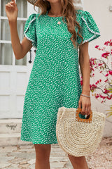 Sweet Cute Print Tassel Patchwork O Neck Short Sleeve Dress