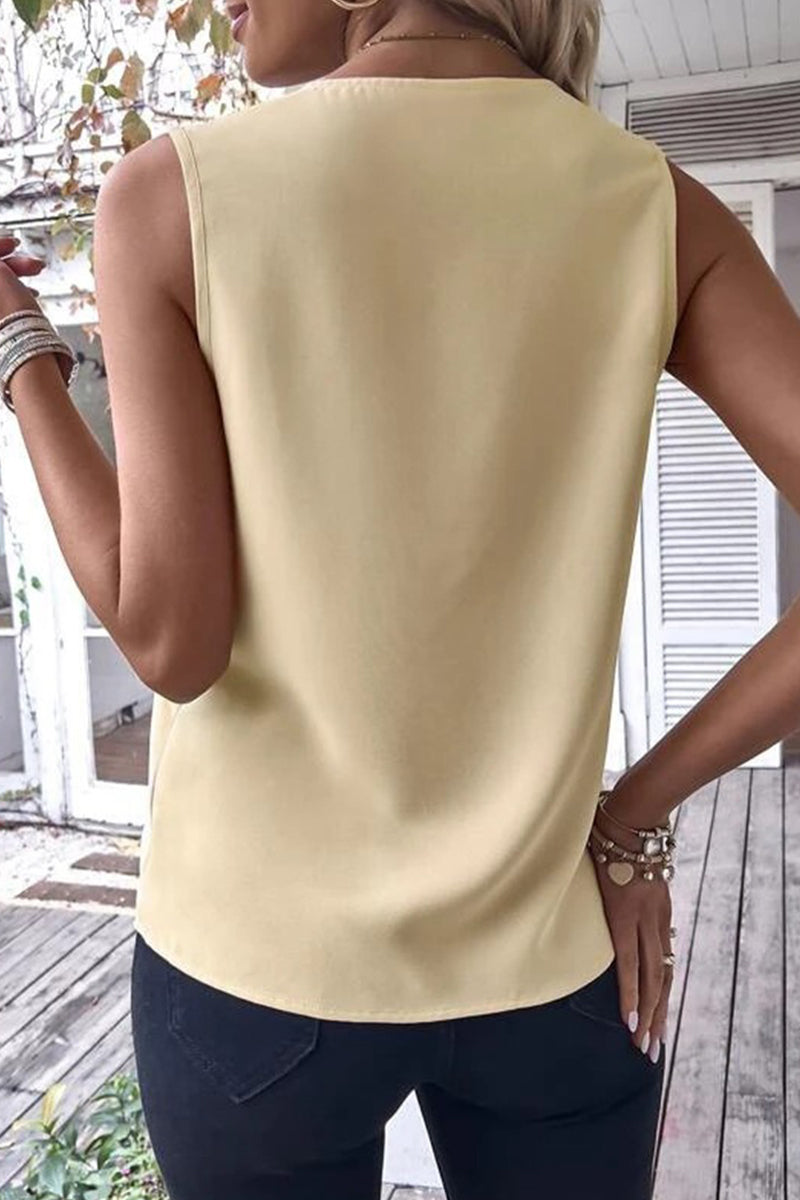 Casual Simplicity Solid Patchwork V Neck Tops(4 Colors)