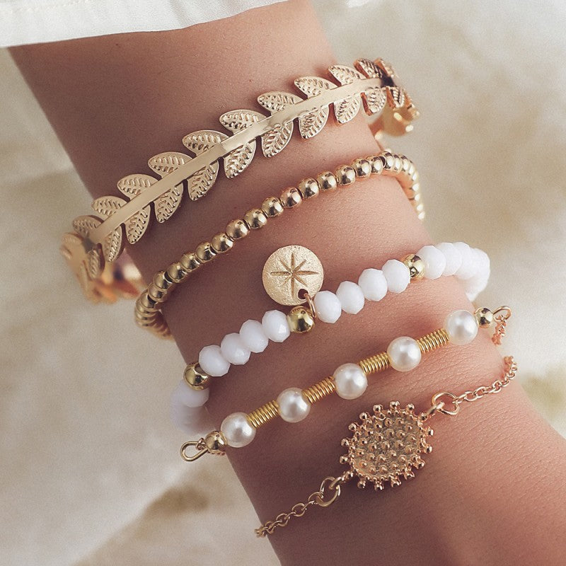 Daily Vintage Solid Pearl Bracelets Five Piece Set