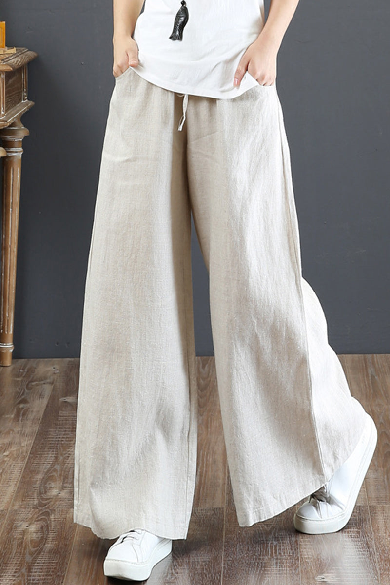 Casual Daily Solid Pocket Loose High Waist Wide Leg Solid Color Bottoms