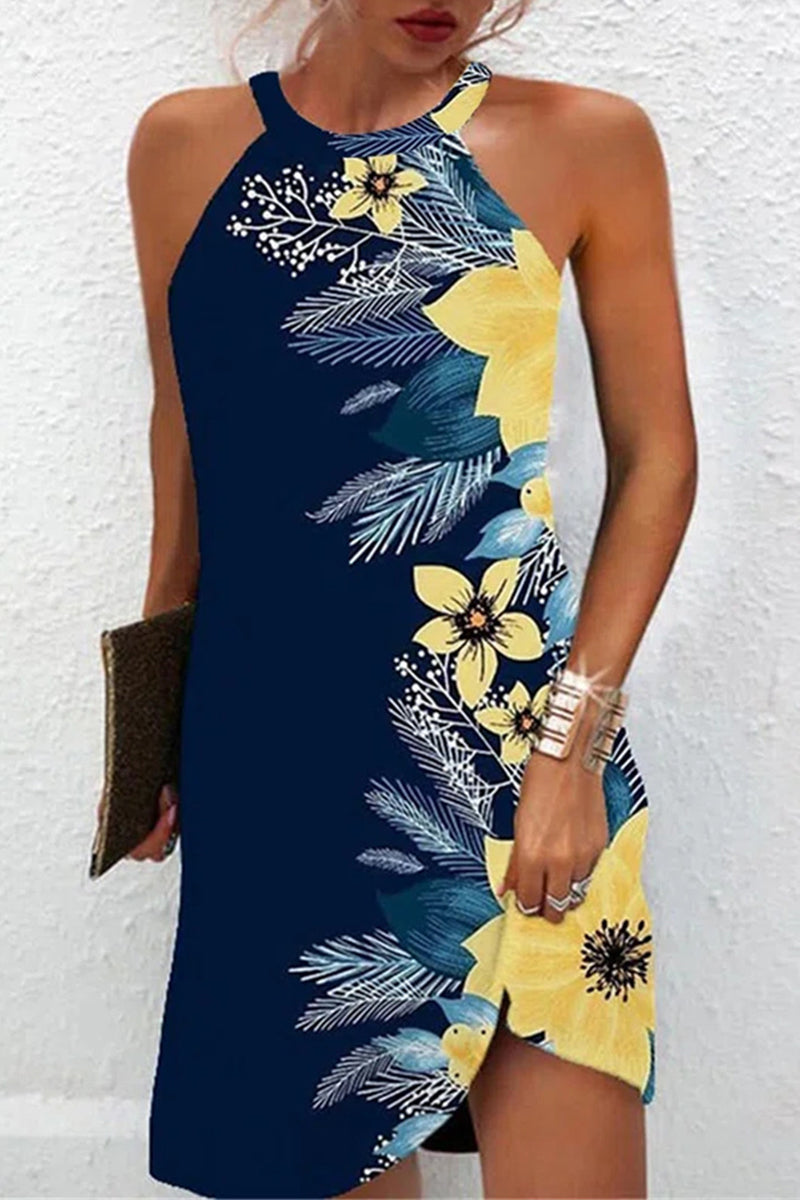 Casual Floral Patchwork Halter Printed Dress Dresses