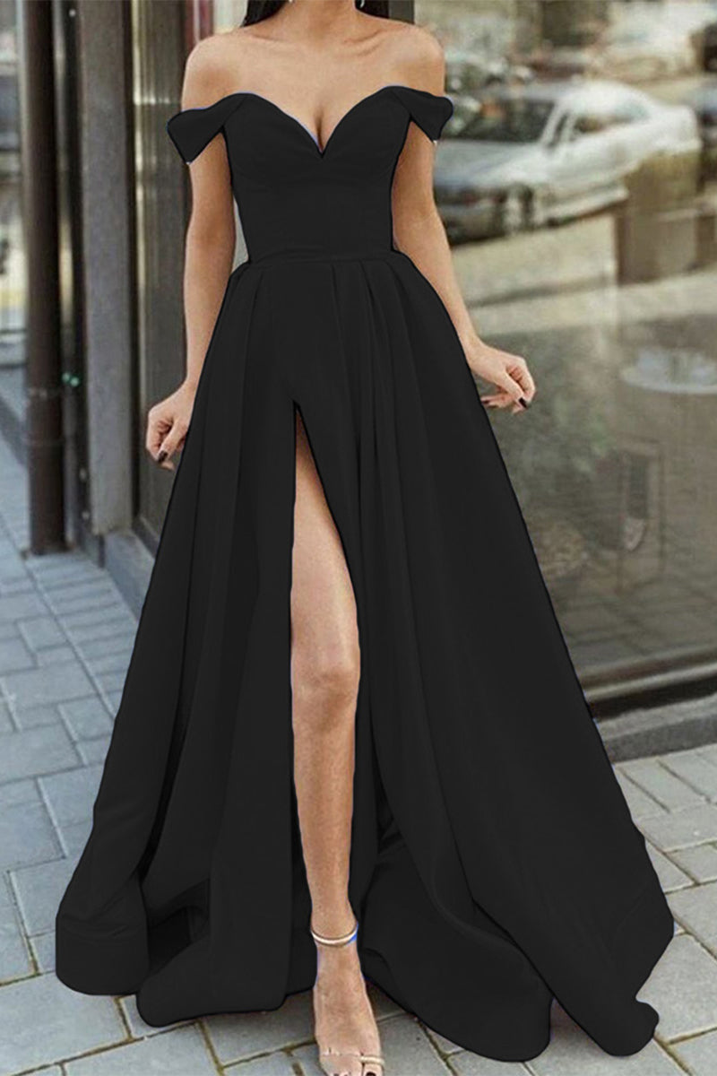 Elegant Formal Solid Slit V Neck Evening Dress Dresses(12 Colors)